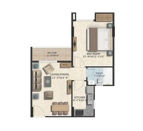 1 BHK 652 Sq. Ft. Apartment in GKB Grace Apartment