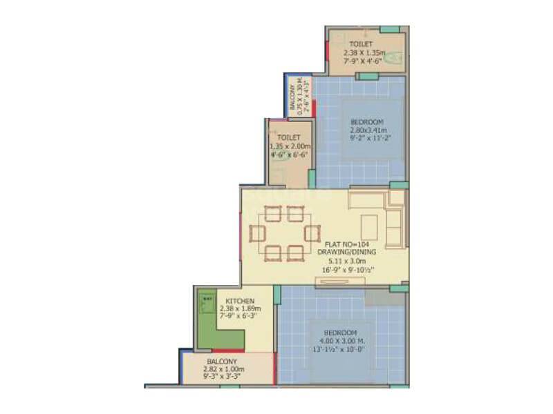 2 BHK 1000 Sq. Ft. Apartment