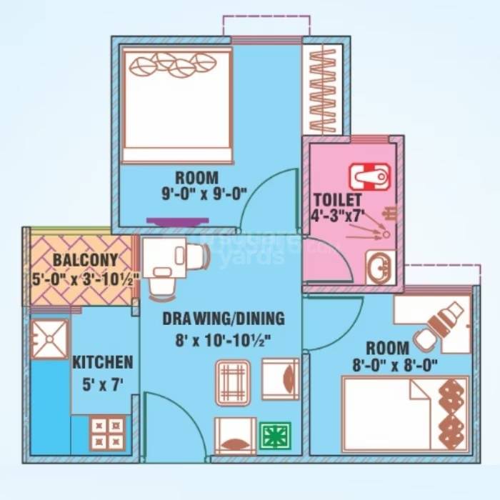 Floor plan of 2 BHK 459 Sq. Ft. Apartment in Govindam Jaisinghpura, Jaipur