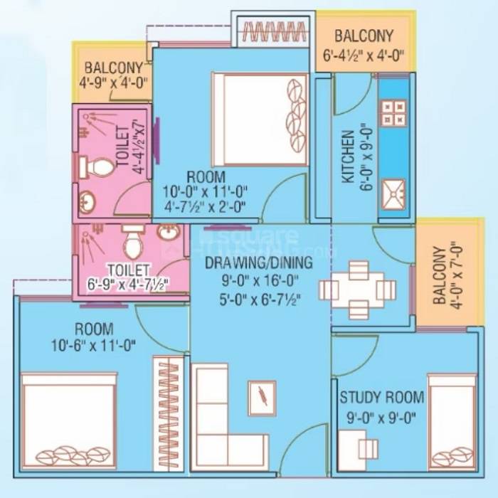 3 BHK 821 Sq. Ft. Apartment