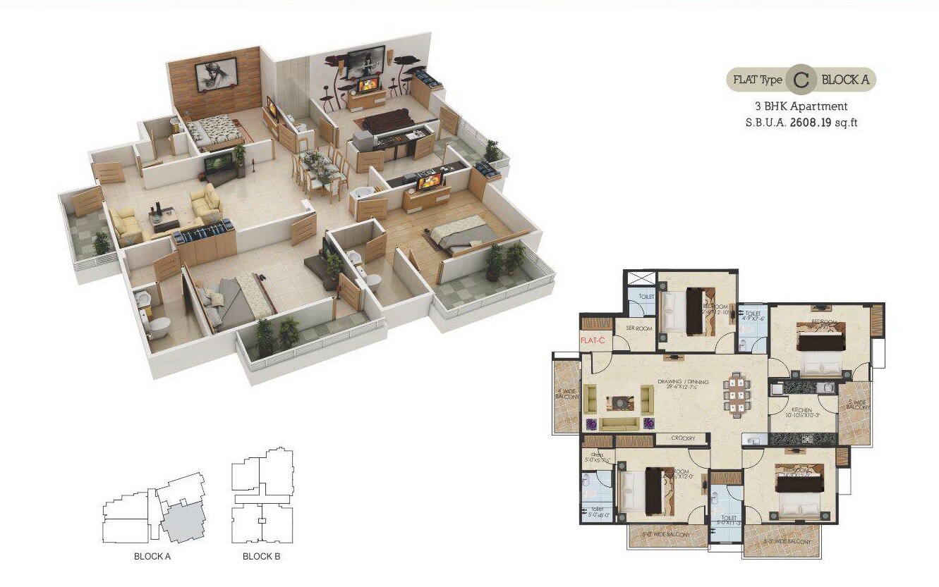 Floor plan of 3 BHK 2608 Sq. Ft. Apartment in Guman Eternity, Jaipur