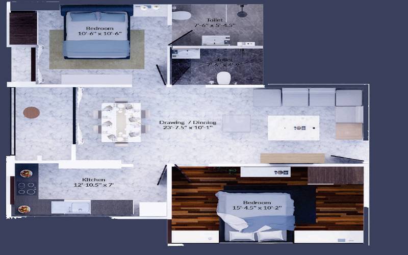 Floor plan of 2 BHK Apartment - 716 sq. ft. in Guman Kardhani Heights, Jaipur