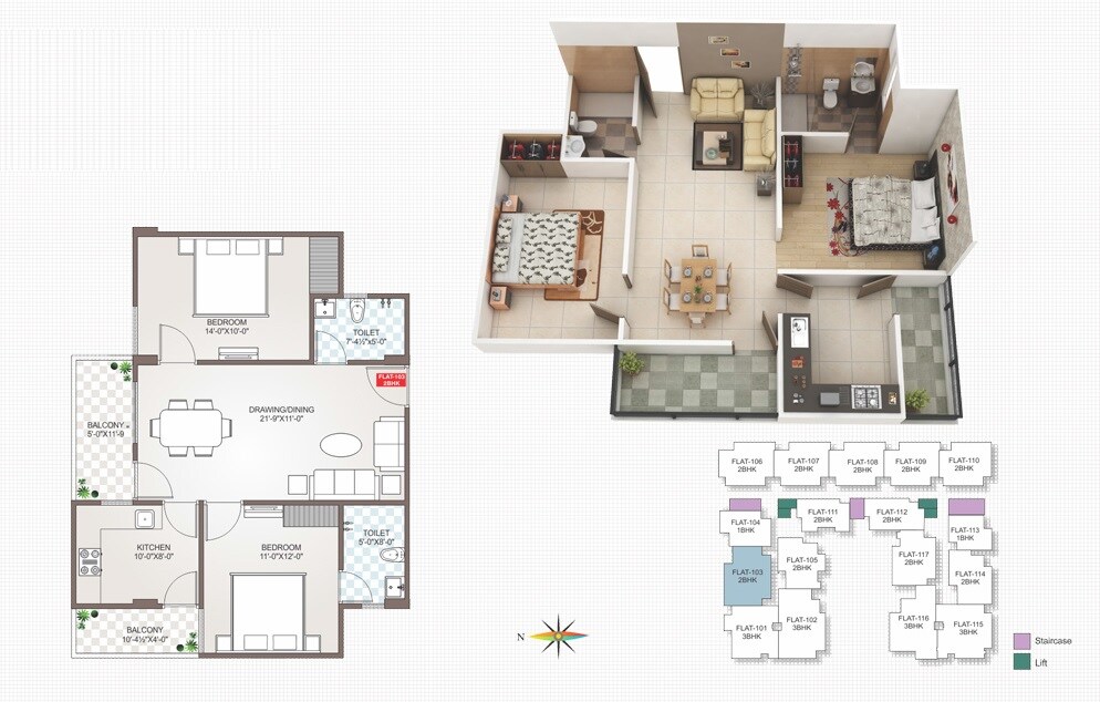 Floor plan of 2 BHK 1116 Sq. Ft. Apartment in Guman Mayfair Heights, Jaipur
