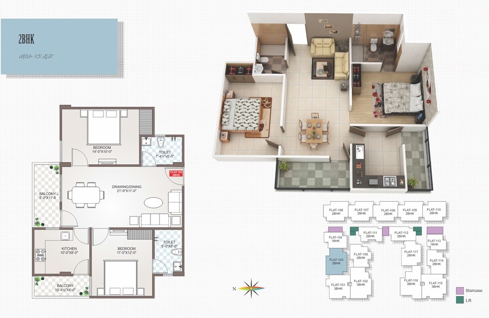 Floor plan of 2 BHK 1131 Sq. Ft. Apartment in Guman Mayfair Heights, Jaipur