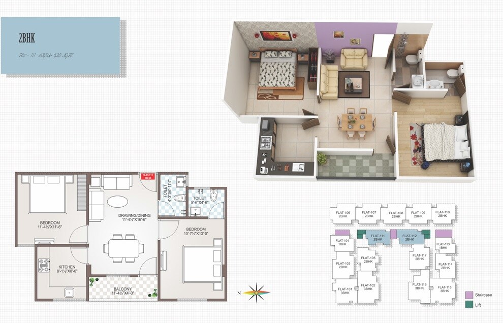 Floor plan of 2 BHK 920 Sq. Ft. Apartment in Guman Mayfair Heights, Jaipur
