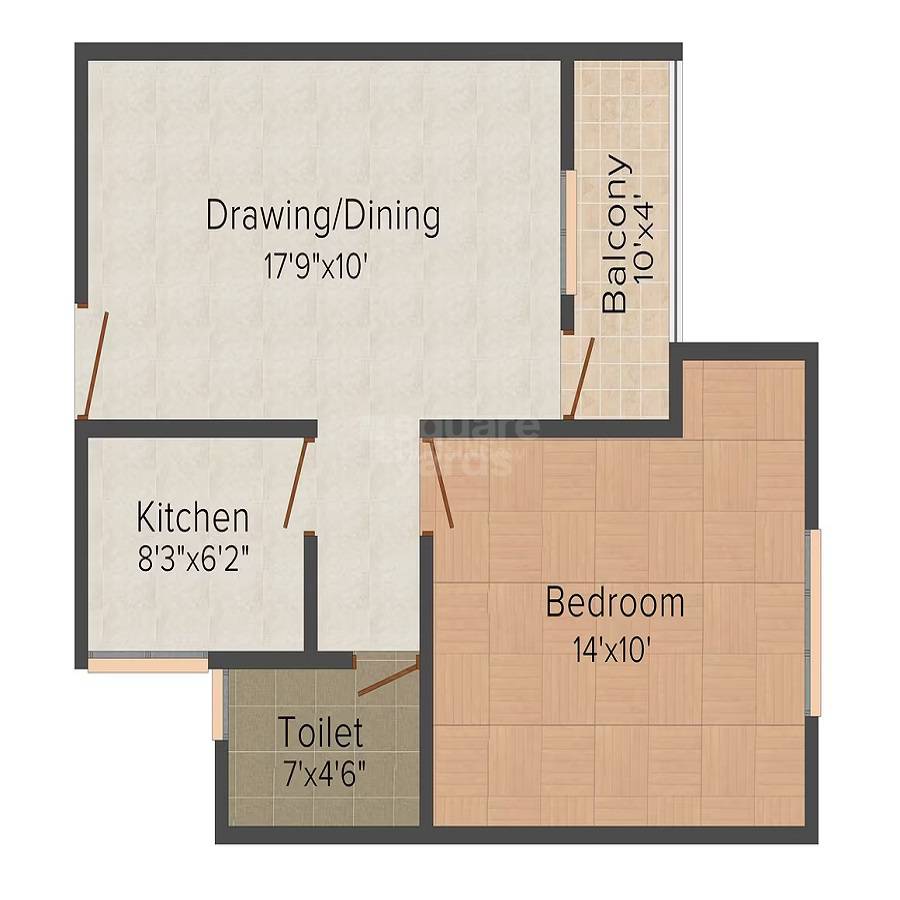 Floor plan of 1 BHK 733 Sq. Ft. Apartment in Guman Viva Heights, Jaipur