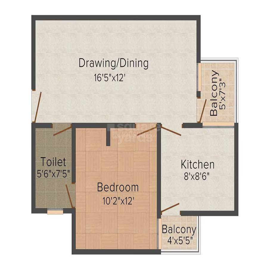 Floor plan of 1 BHK 831 Sq. Ft. Apartment in Guman Viva Heights, Jaipur