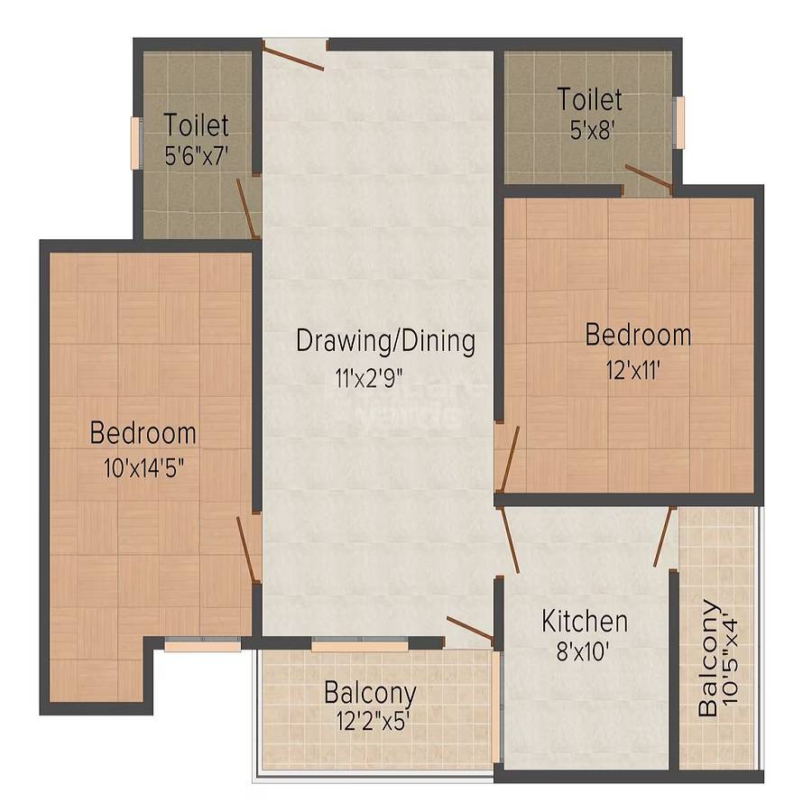 Floor plan of 2 BHK 1207 Sq. Ft. Apartment in Guman Viva Heights, Jaipur