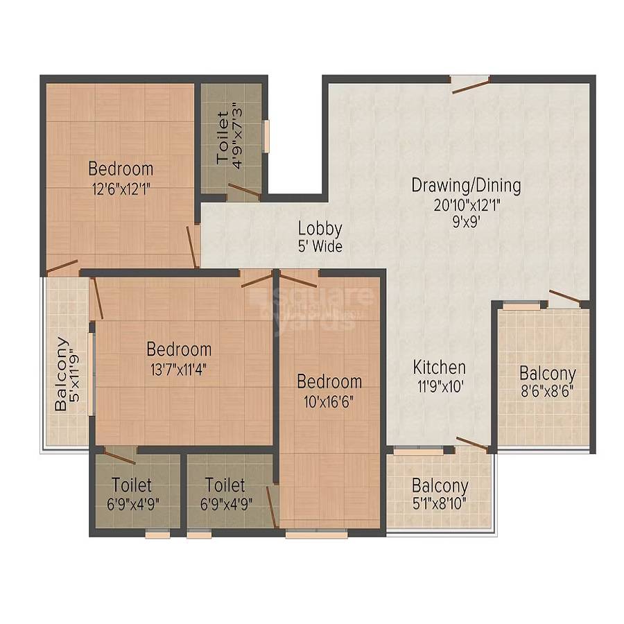 Floor plan of 3 BHK 1756 Sq. Ft. Apartment in Guman Viva Heights, Jaipur