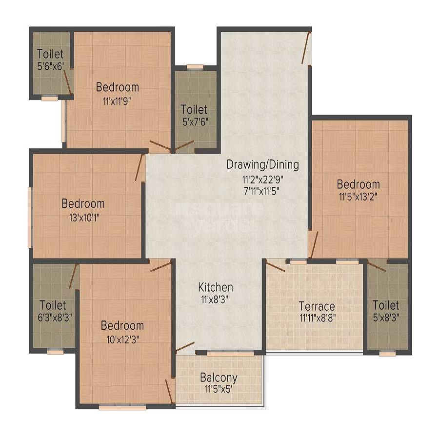 Floor plan of 4 BHK 1943 Sq. Ft. Apartment in Guman Viva Heights, Jaipur