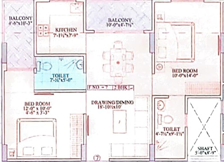 Floor plan of 2 BHK 633 Sq. Ft. Apartment in Gurukripa Grand Sky Apartments, Jaipur