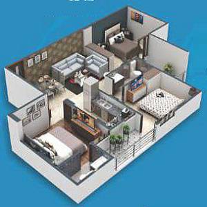 Floor plan of 3 BHK 1200 Sq. Ft. Apartment in Highfly Jagdamba Apartments, Jaipur