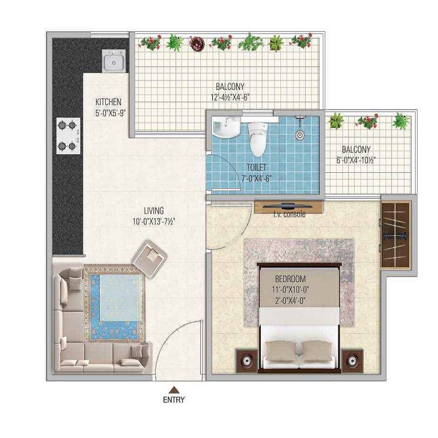 Floor plan of 1 BHK 322 Sq. Ft. Apartment in Imperial Krishna Residency, Jaipur