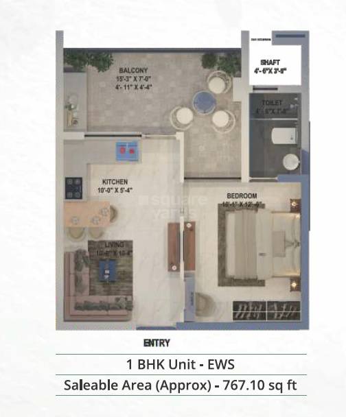 Floor plan of 1 BHK 767 Sq. Ft. Apartment in J Park, Jaipur