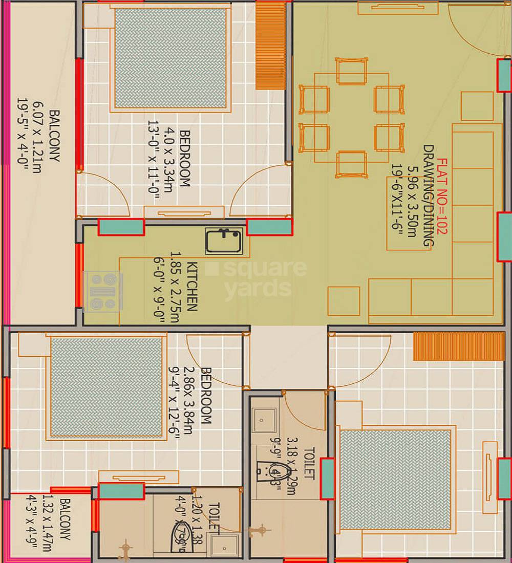 Floor plan of 3 BHK 779 Sq. Ft. Apartment in Jagdamba Apartments Mansarovar, Jaipur