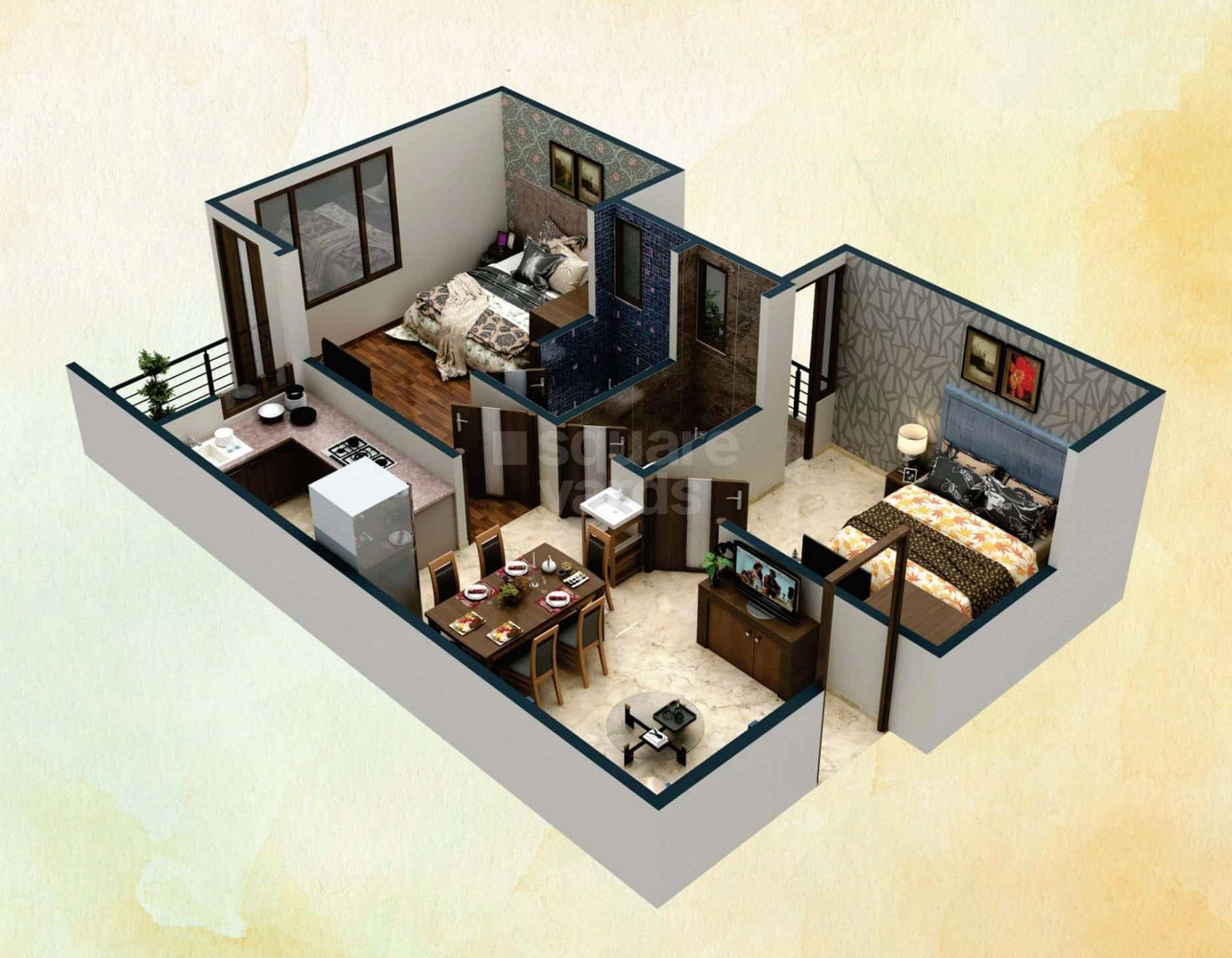 Floor plan of 2 BHK 960 Sq. Ft. Apartment in Jagdamba Prime Heights, Jaipur