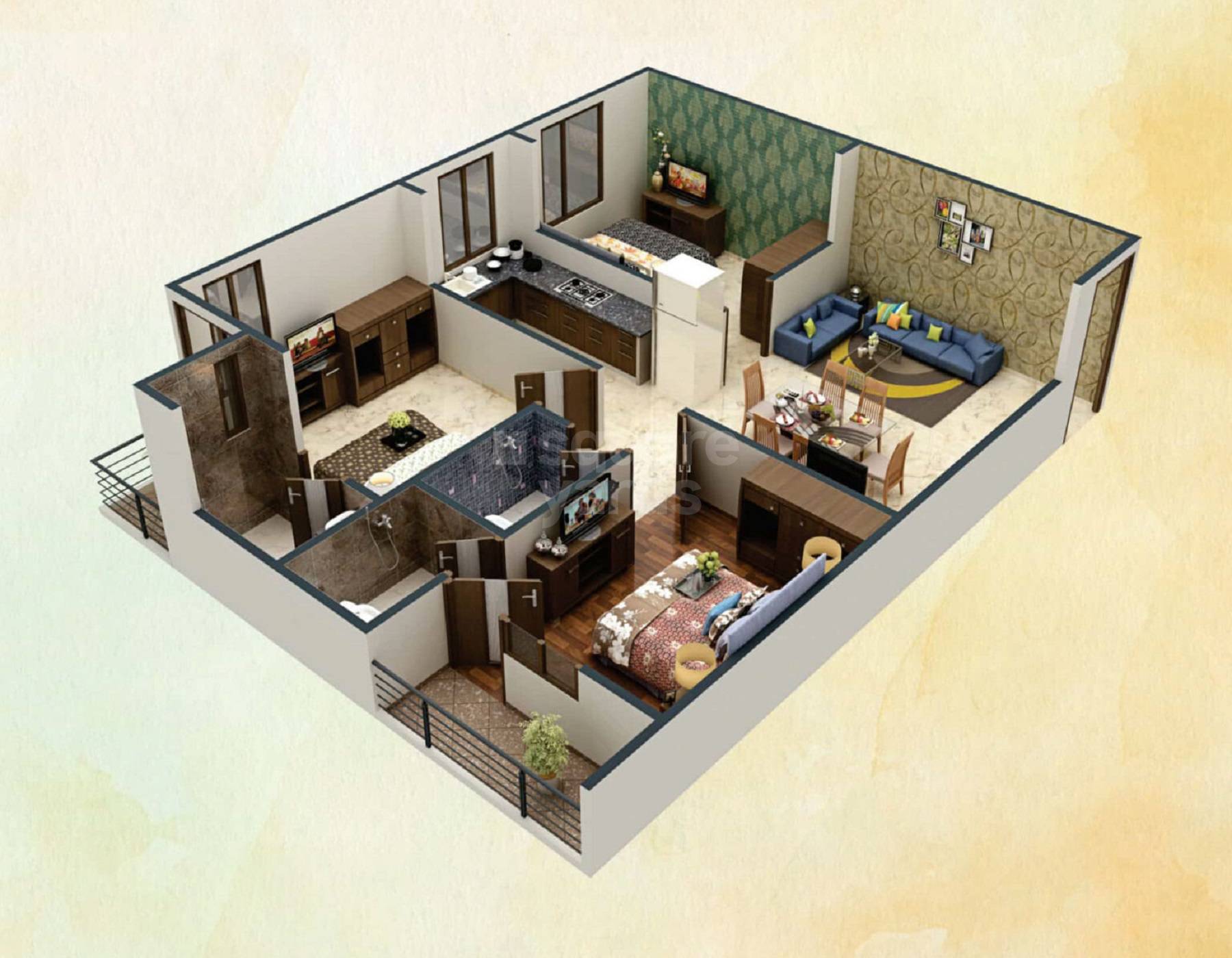 Floor plan of 3 BHK 1310 Sq. Ft. Apartment in Jagdamba Prime Heights, Jaipur