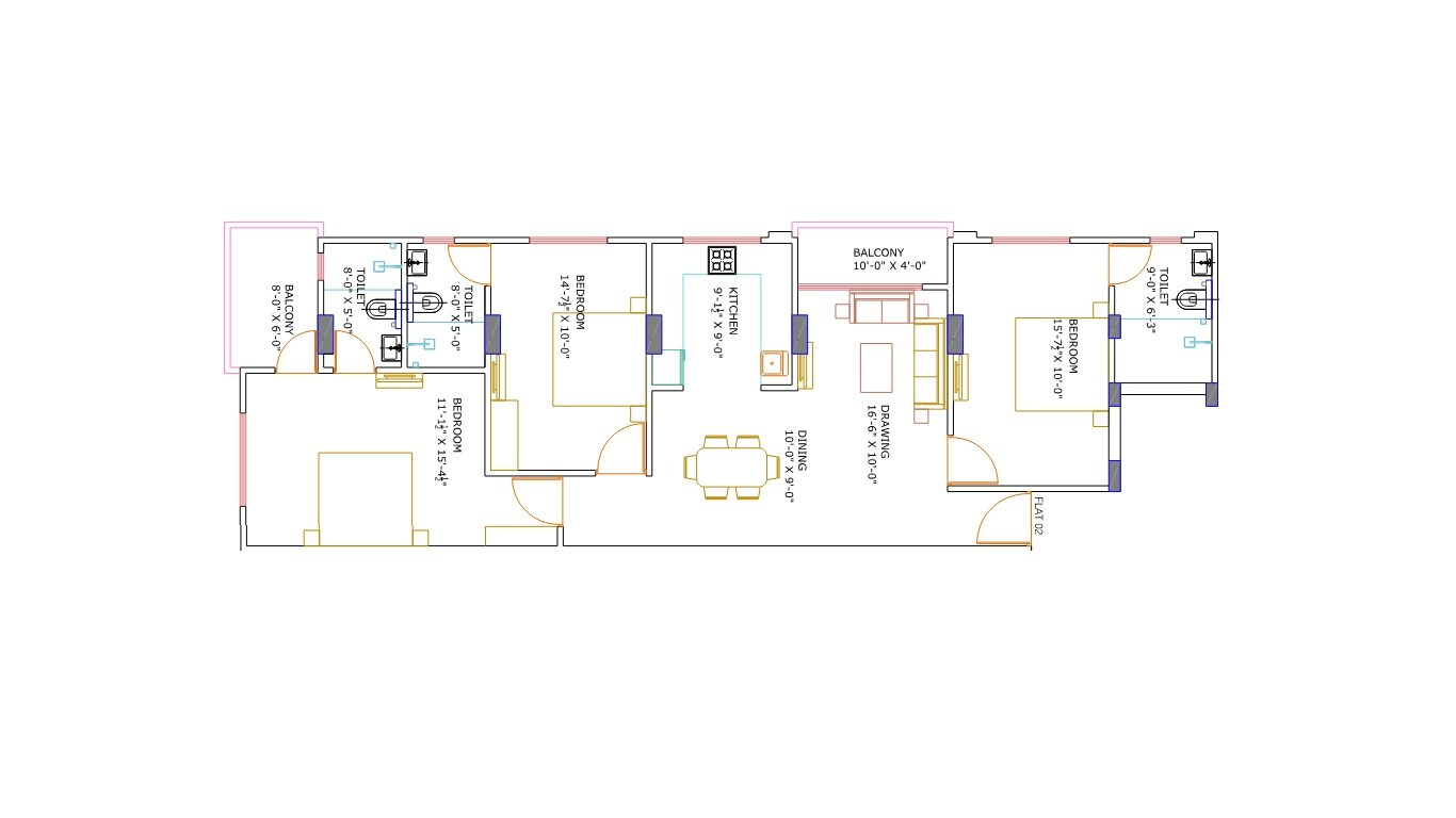 Floor plan of 3 BHK 1007 Sq. Ft. Apartment in Jai Shree Residency, Jaipur