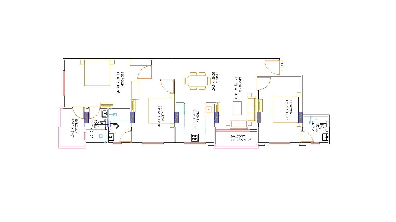 Floor plan of 3 BHK 1048 Sq. Ft. Apartment in Jai Shree Residency, Jaipur
