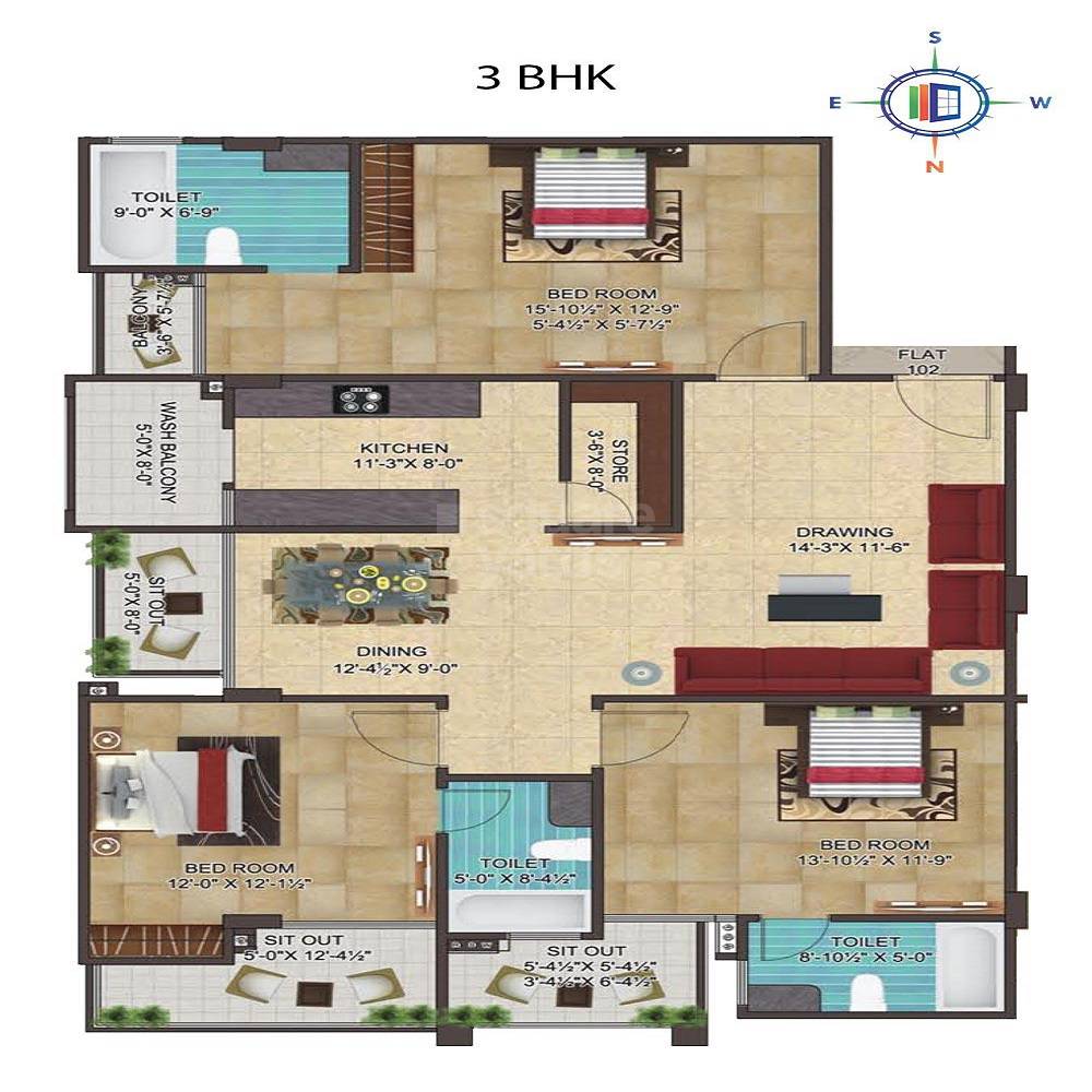 3 BHK 2034 Sq. Ft. Apartment