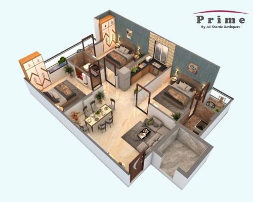 Floor plan of 3 BHK 739 Sq. Ft. Apartment in JSD Prime, Jaipur