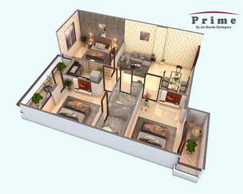 Floor plan of 3 BHK 794 Sq. Ft. Apartment in JSD Prime, Jaipur