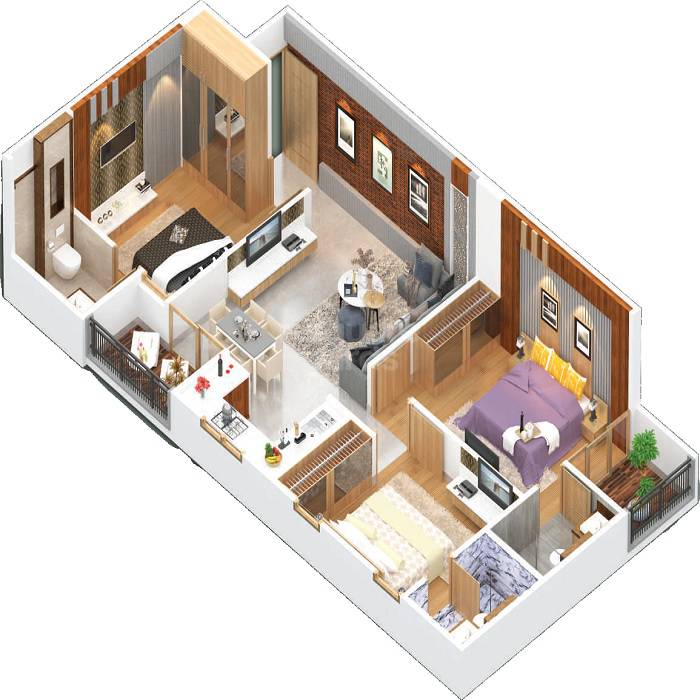 Floor plan of 3 BHK 812 Sq. Ft. Apartment in JVJ Skyline, Jaipur