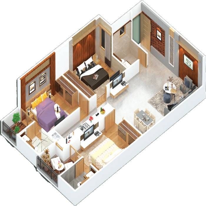 Floor plan of 3 BHK 918 Sq. Ft. Apartment in JVJ Skyline, Jaipur