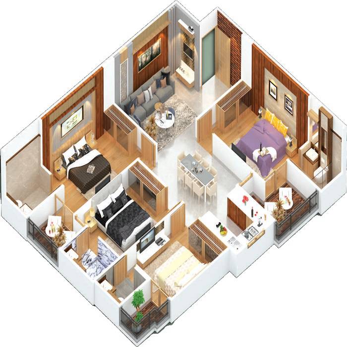 Floor plan of 4 BHK 1129 Sq. Ft. Apartment in JVJ Skyline, Jaipur