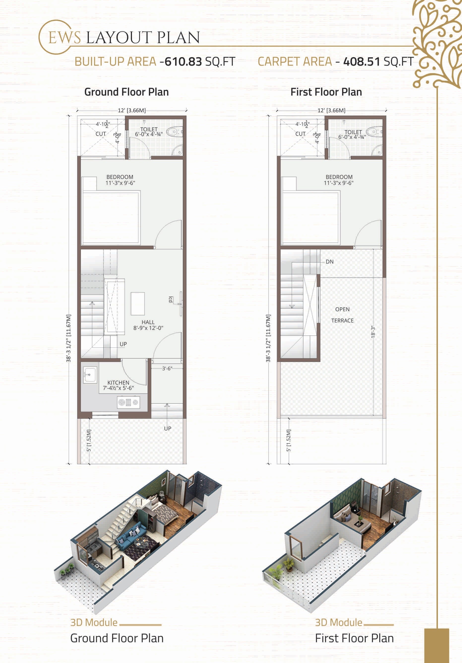 Floor plan of 1 BHK 408 Sq. Ft. Villa in Kedia Anant Villas, Jaipur