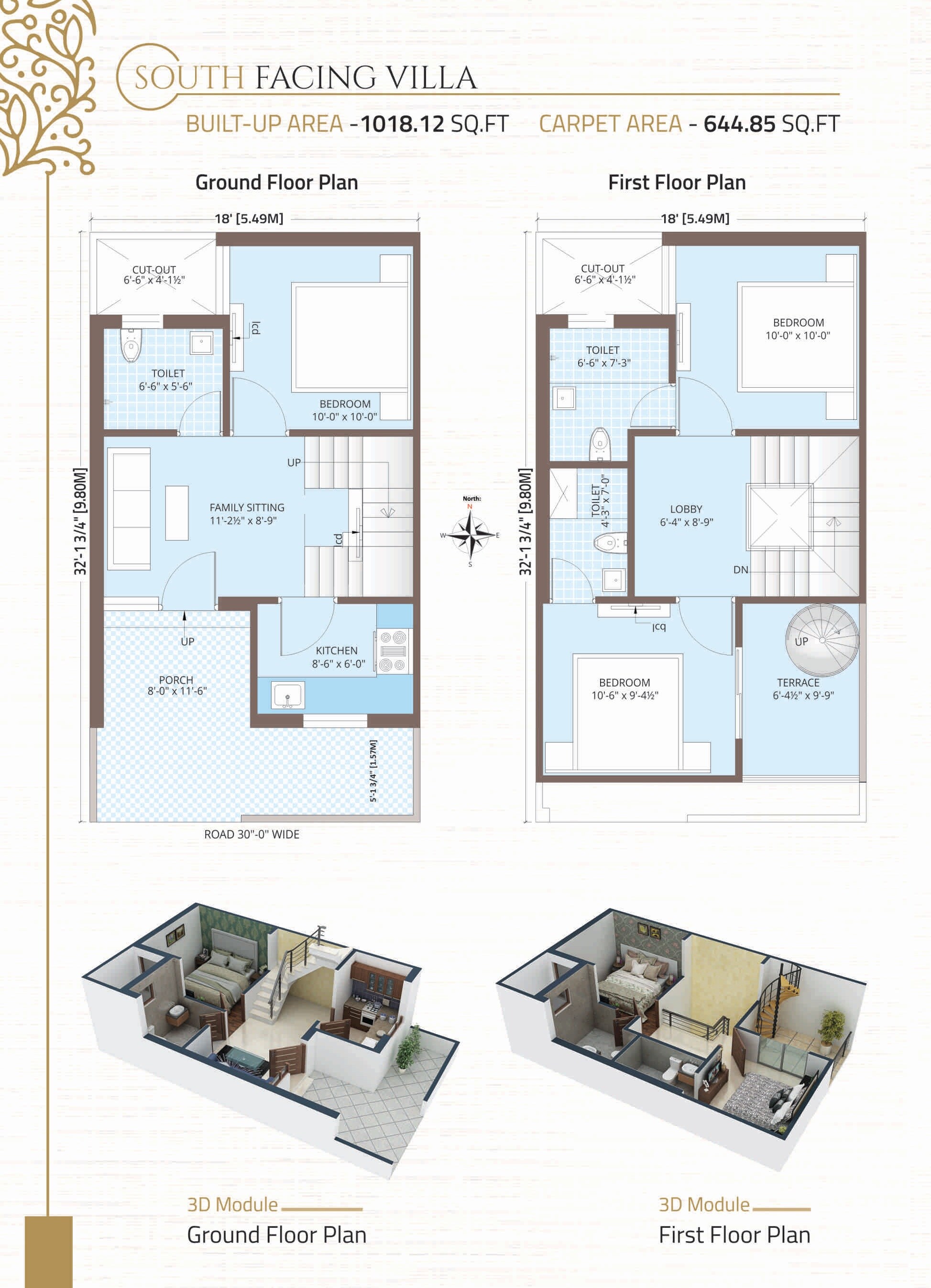 Floor plan of 3 BHK 645 Sq. Ft. Villa in Kedia Anant Villas, Jaipur