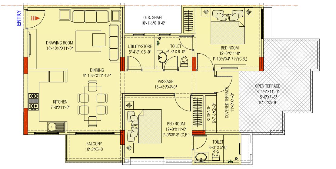 Floor plan of 2 BHK Penthouse - 863 sq. ft. in Kedia The Palm, Jaipur