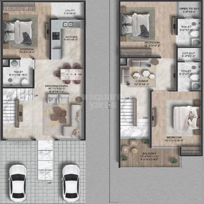 Floor plan of 3 BHK 1600 Sq. Ft. Villa in Kedias The Kothi, Jaipur