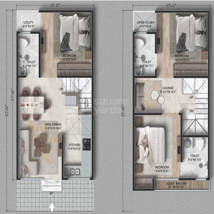 Floor plan of 3 BHK 900 Sq. Ft. Villa in Kedias The Kothi, Jaipur