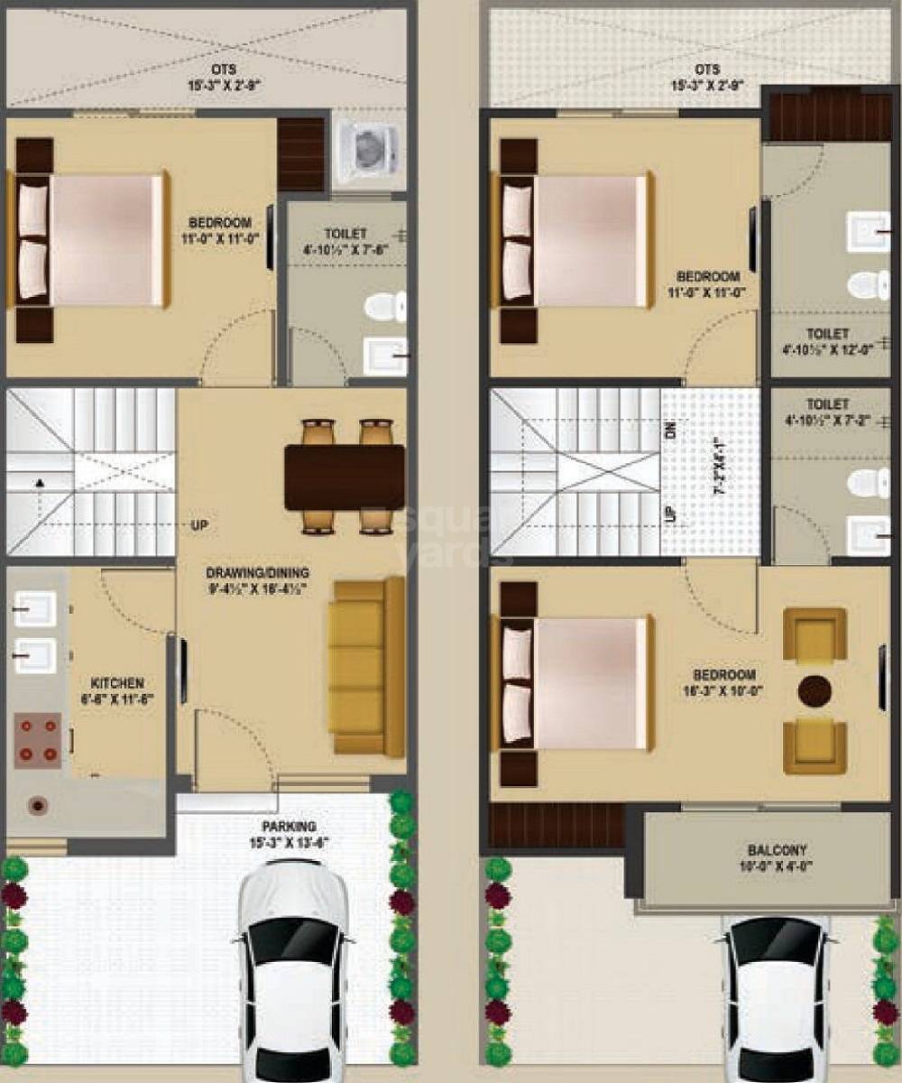 Floor plan of 3 BHK 1224 Sq. Ft. Villa in Kedias Umang, Jaipur