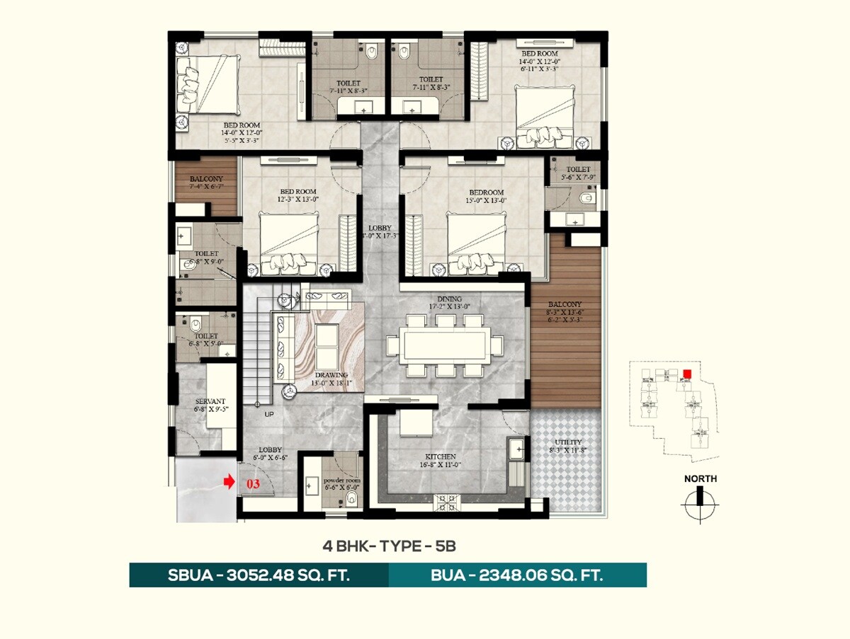 Floor plan of 4 BHK 2348 Sq. Ft. Apartment in KGK Aahvan, Jaipur