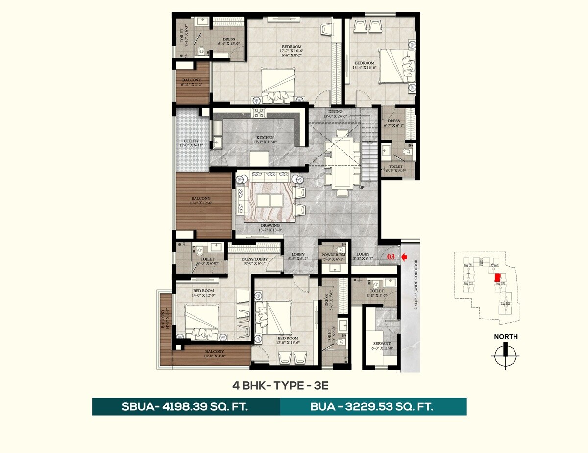 Floor plan of 4 BHK 3229 Sq. Ft. Apartment in KGK Aahvan, Jaipur