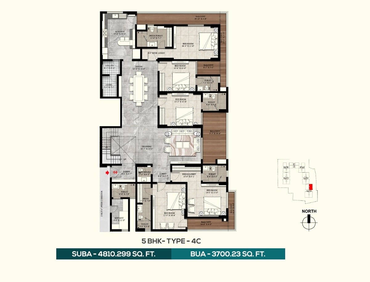 Floor plan of 5 BHK 3700 Sq. Ft. Apartment in KGK Aahvan, Jaipur