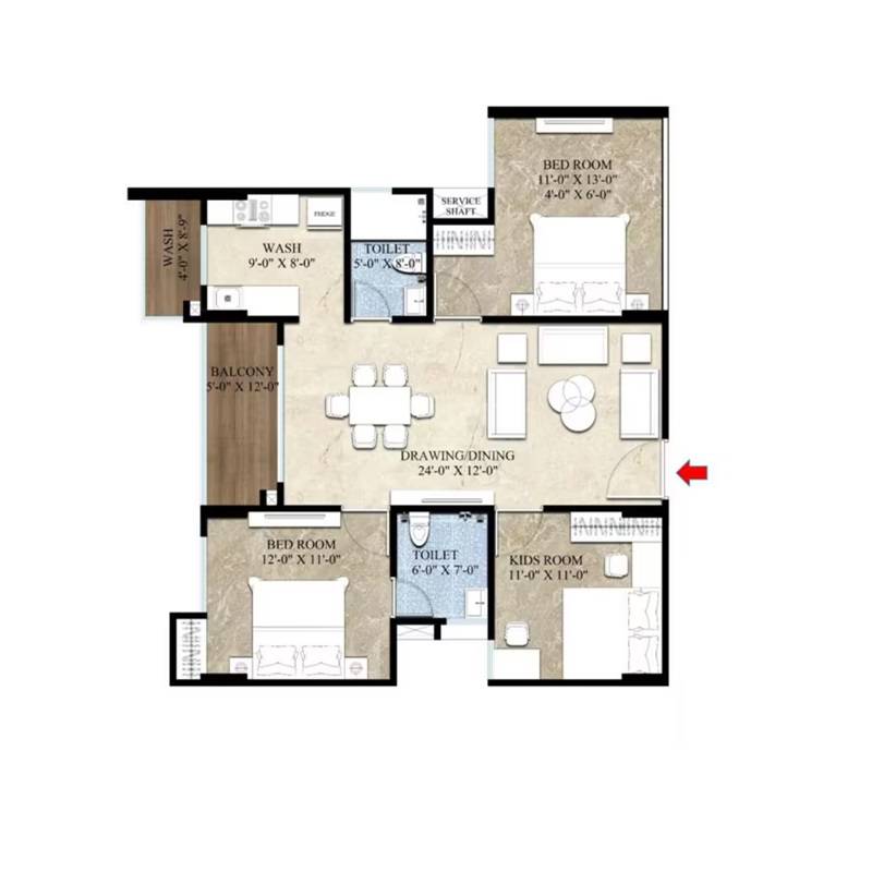 3 BHK 1382 Sq. Ft. Apartment