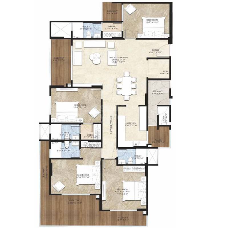 Floor plan of 4 BHK 2869 Sq. Ft. Apartment in KGK Akshar, Jaipur