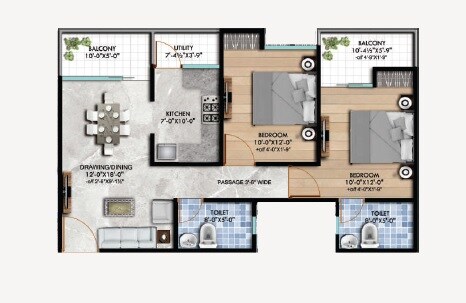 2 BHK 675 Sq. Ft. Apartment