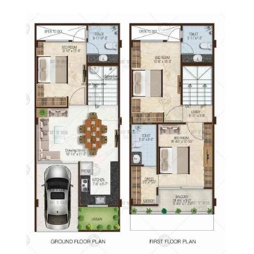 Floor plan of 3 BHK Villa - 835 sq. ft. in Kiaras Ville, Jaipur