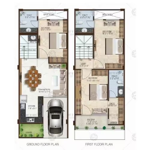 Floor plan of 3 BHK Villa - 967 sq. ft. in Kiaras Ville, Jaipur