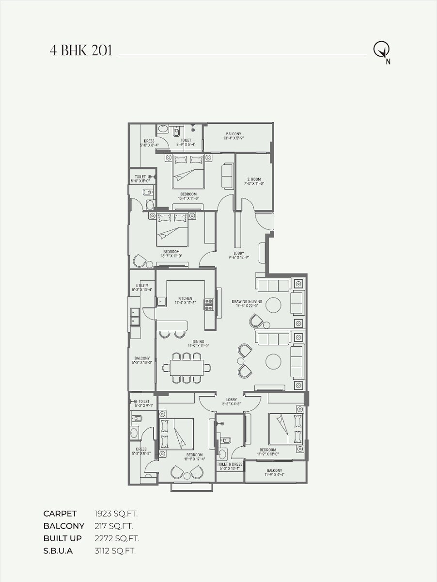 Floor plan of 4 BHK 3112 Sq. Ft. Apartment in Kotecha Om Ratnam, Jaipur