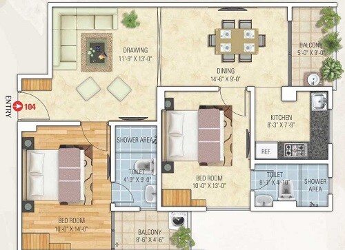 2 BHK 1157 Sq. Ft. Apartment