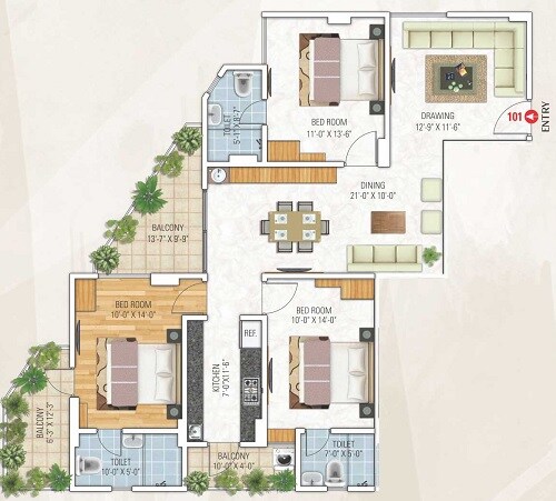 2 BHK 1231 Sq. Ft. Apartment