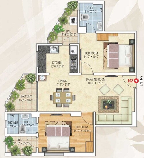 3 BHK 1786 Sq. Ft. Apartment