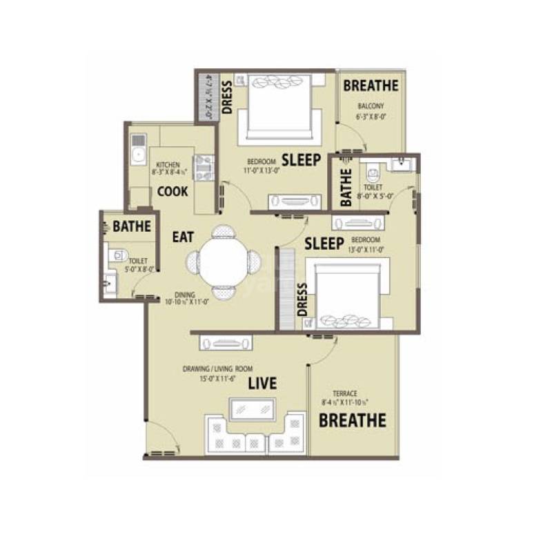 2 BHK 1239 Sq. Ft. Apartment