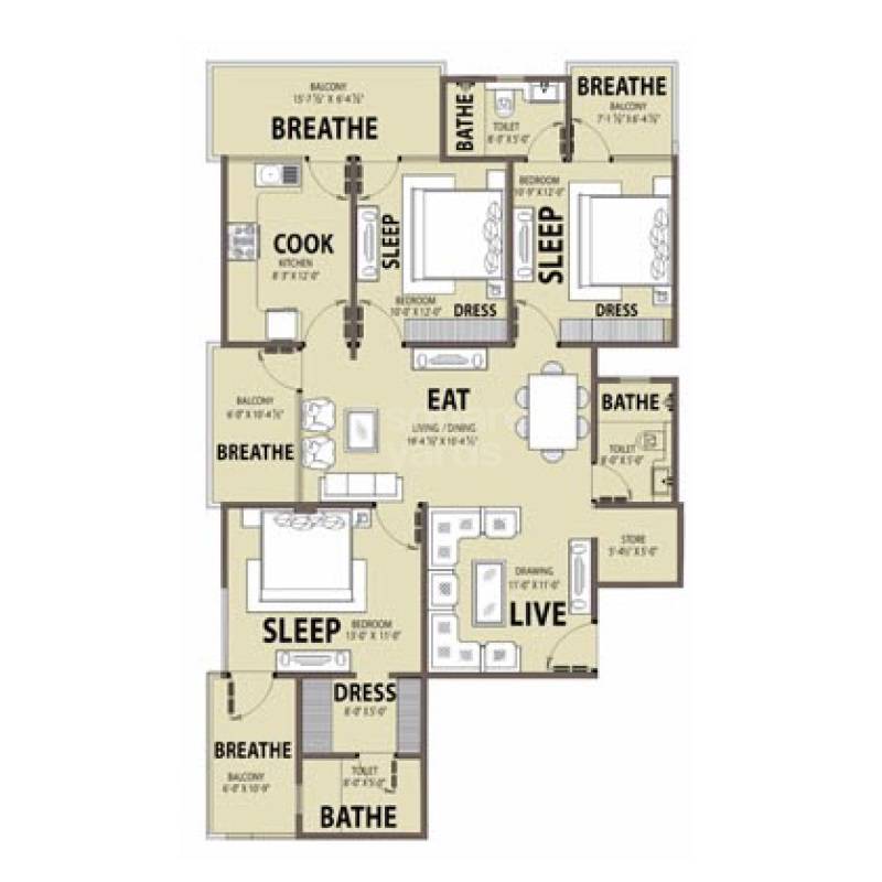 3 BHK 1791 Sq. Ft. Apartment