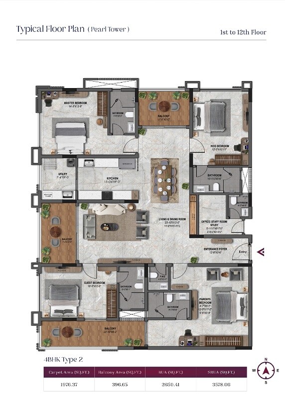 Floor plan of 4 BHK 3578 Sq. Ft. Apartment in Kuldhara Royal Retreat, Jaipur